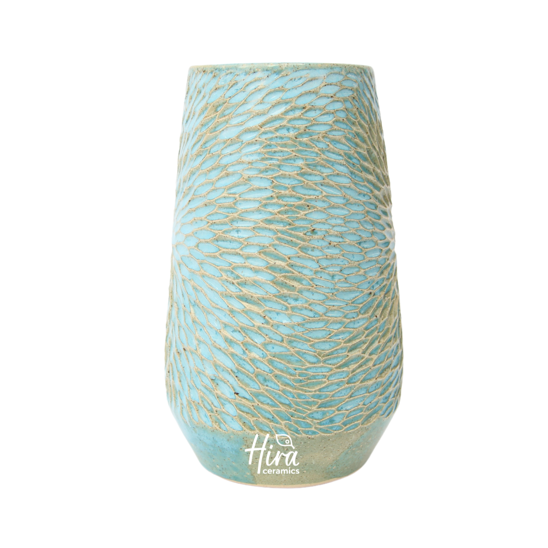 Florero Celeste Tallado